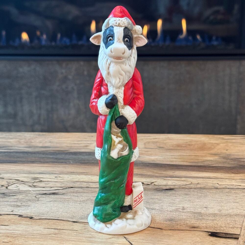 Vintage 8" Porcelain Santa Claus Cow Figurine Midwest of Cannon Falls Christmas